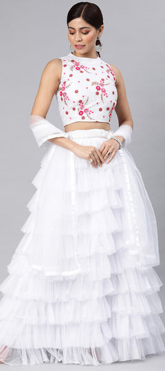 White and Off White color Lehenga in Net fabric with Thread work