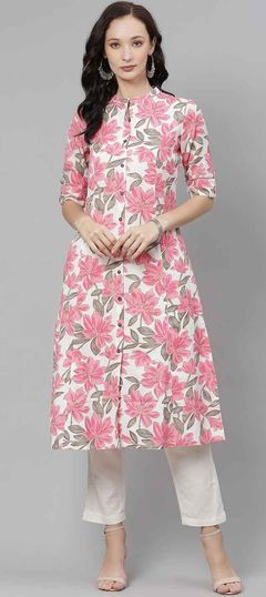 Casual Multicolor color Kurti in Cotton fabric with Elbow Sleeve, Straight Floral, Printed work : 1872207