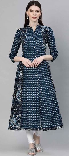 Blue color Kurti in Cotton fabric with Printed work