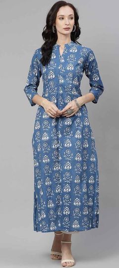 Blue color Kurti in Cotton fabric with Printed work