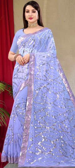 Blue color Saree in Georgette fabric with Sequence work