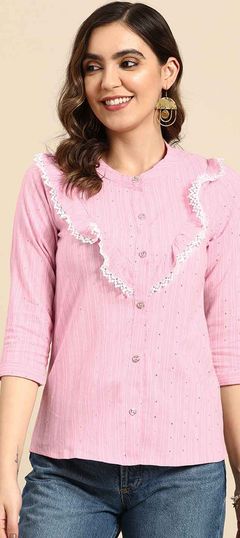 Pink and Majenta color Tops and Shirts in Poly cotton fabric with Sequence work