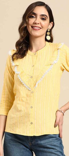 Yellow color Tops and Shirts in Poly cotton fabric with Sequence work