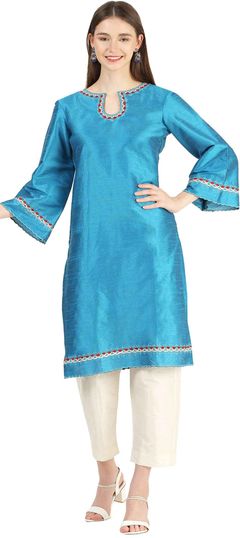 Blue color Salwar Kameez in Raw Silk fabric with Embroidered, Resham, Thread work