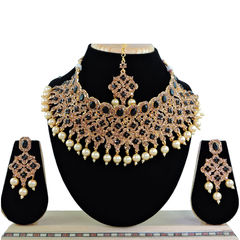 Gold Rodium Polish Black and Grey, Gold color Necklace in Metal Alloy studded with Austrian diamond, Pearl