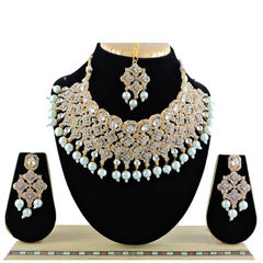 Gold Rodium Polish Black and Grey color Necklace in Metal Alloy studded with Austrian diamond, Pearl