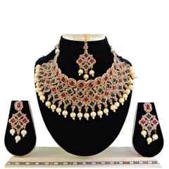 Gold Rodium Polish Multicolor color Necklace in Metal Alloy studded with Austrian diamond, Pearl