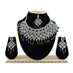 Gold Rodium Polish Black and Grey color Necklace in Metal Alloy studded with Austrian diamond, Pearl