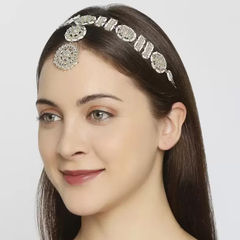 Gold Rodium Polish White and Off White color Mang Tikka in Metal Alloy studded with Austrian diamond
