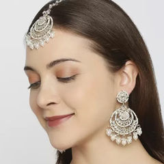 Gold Rodium Polish Black and Grey color Mang Tikka in Metal Alloy studded with Austrian diamond