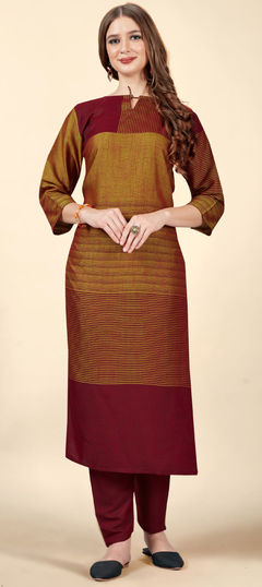 Red and Maroon color Salwar Kameez in Rayon fabric with Weaving work