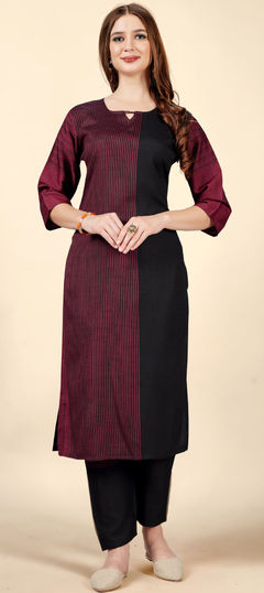 Pink and Majenta color Salwar Kameez in Rayon fabric with Weaving work