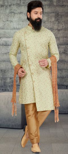 Party Wear Green color Kurta Pyjamas in Silk cotton fabric with Printed work : 1872934