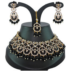 Gold Rodium Polish Black and Grey color Necklace in Metal Alloy studded with Austrian diamond