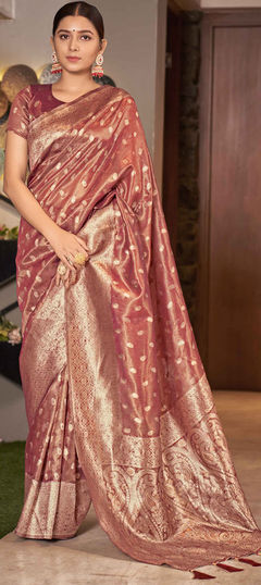 Pink and Majenta color Saree in Art Silk, Silk fabric with Weaving work