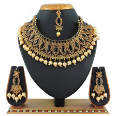 Gold Rodium Polish Black and Grey color Necklace in Metal Alloy studded with CZ Diamond, Pearl
