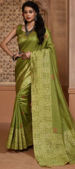 Party Wear, Traditional Green color Saree in Art Silk, Silk fabric with South Printed work : 1874201