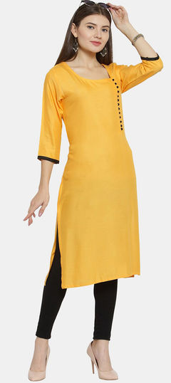 Yellow color Salwar Kameez in Rayon fabric with Thread work