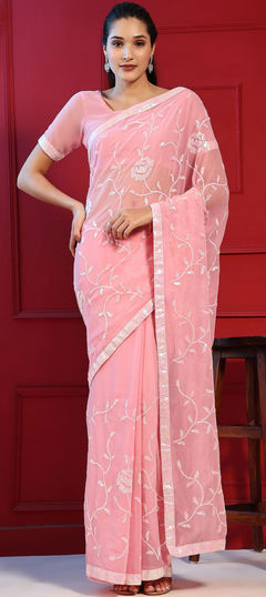 Pink and Majenta color Saree in Georgette fabric with Sequence work