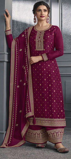 Bollywood Pink and Majenta color Salwar Kameez in Dolla Silk fabric with Palazzo, Straight Embroidered, Sequence, Thread work : 1874752