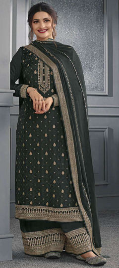 Bollywood Green color Salwar Kameez in Dolla Silk fabric with Palazzo, Straight Embroidered, Sequence, Thread work : 1874760