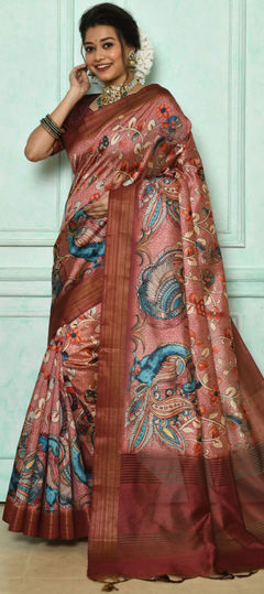 Casual, Traditional Pink and Majenta color Saree in Art Silk, Silk fabric with South Floral, Printed work : 1874826