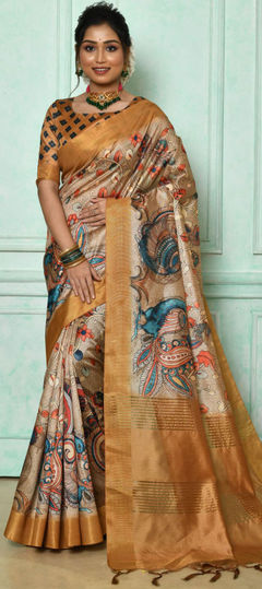 Casual, Traditional Yellow color Saree in Art Silk, Silk fabric with South Floral, Printed work : 1874830