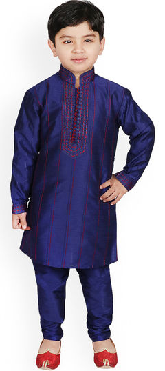 Blue color Boys Kurta Pyjama in Dupion Silk fabric with Resham, Thread work