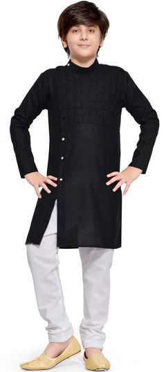 Black and Grey color Boys Kurta Pyjama in Blended Cotton fabric with Resham, Thread work