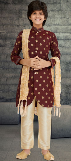 Red and Maroon color Boys Kurta Pyjama in Cotton fabric with Printed work