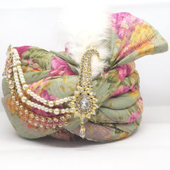 Wedding Green color Turban in Kota Doria Silk fabric with Floral, Printed work : 1875327