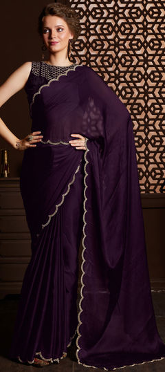 Engagement, Party Wear, Reception Purple and Violet color Saree in Chiffon fabric with Classic Stone work : 1875711