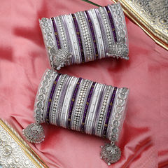 Purple and Violet color Bangles in Metal Alloy studded with CZ Diamond, Pearl & Silver Rodium Polish : 1875802