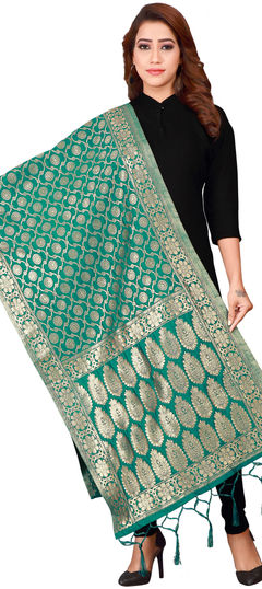 Blue color Dupatta in Banarasi Silk fabric with Weaving work