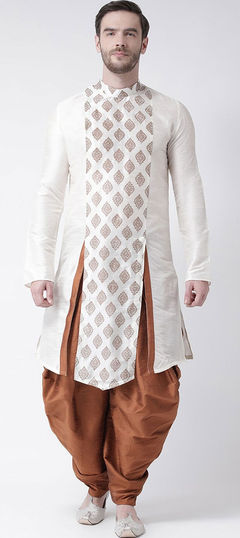 White and Off White color Dhoti Kurta in Dupion Silk fabric with Thread work