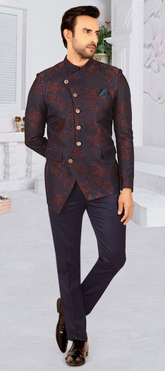 Blue color Jodhpuri Suit in Rayon fabric with Floral, Printed work