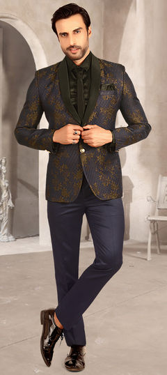 Blue color 2 Piece Suit (with shirt) in Rayon fabric with Floral, Printed work