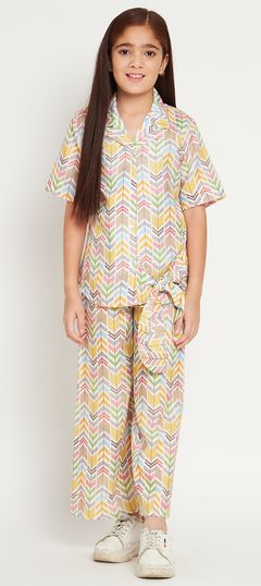 Multicolor color Girls Co-ords Set in Cotton fabric with Printed work