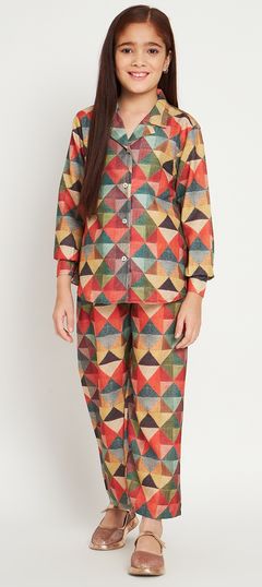 Multicolor color Girls Co-ords Set in Cotton fabric with Printed work