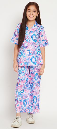 Blue color Girls Co-ords Set in Cotton fabric with Printed, Tye n Dye work