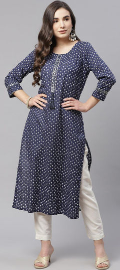 Blue color Kurti in Cotton fabric with Printed work