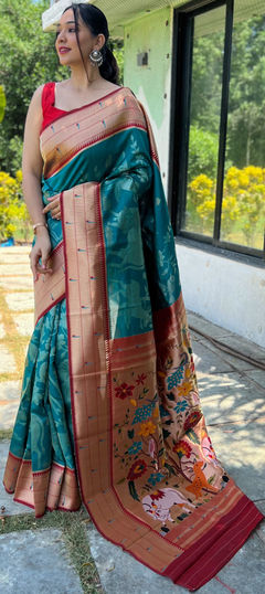 Blue color Saree in Art Silk, Silk fabric with Weaving, Zari work