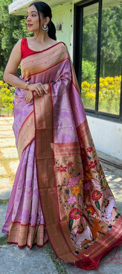 Purple and Violet color Saree in Art Silk, Silk fabric with Weaving, Zari work