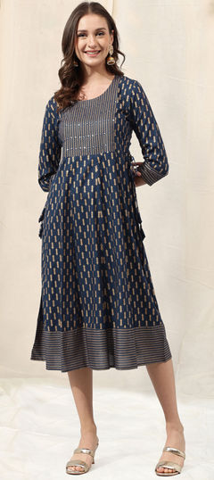 Blue color Kurti in Rayon fabric with Printed work