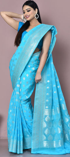 Blue color Saree in Banarasi Silk, Silk fabric with Weaving, Zari work