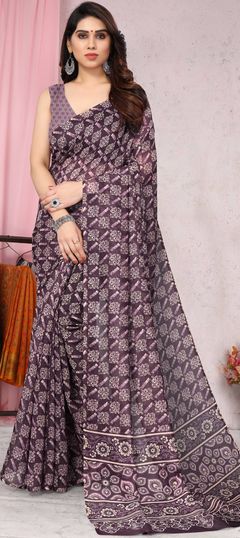 Pink and Majenta color Saree in Blended Cotton fabric with Digital Print work