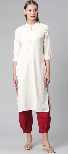 White and Off White color Kurti in Cotton fabric with Thread work