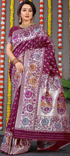 Pink and Majenta color Saree in Art Silk, Silk fabric with Printed, Weaving work