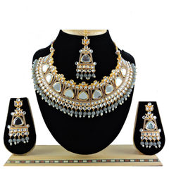 Gold Rodium Polish Black and Grey color Necklace in Metal Alloy studded with CZ Diamond