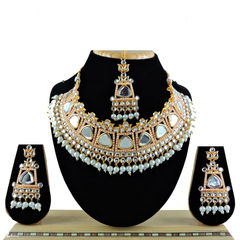 Gold Rodium Polish White and Off White color Necklace in Metal Alloy studded with CZ Diamond